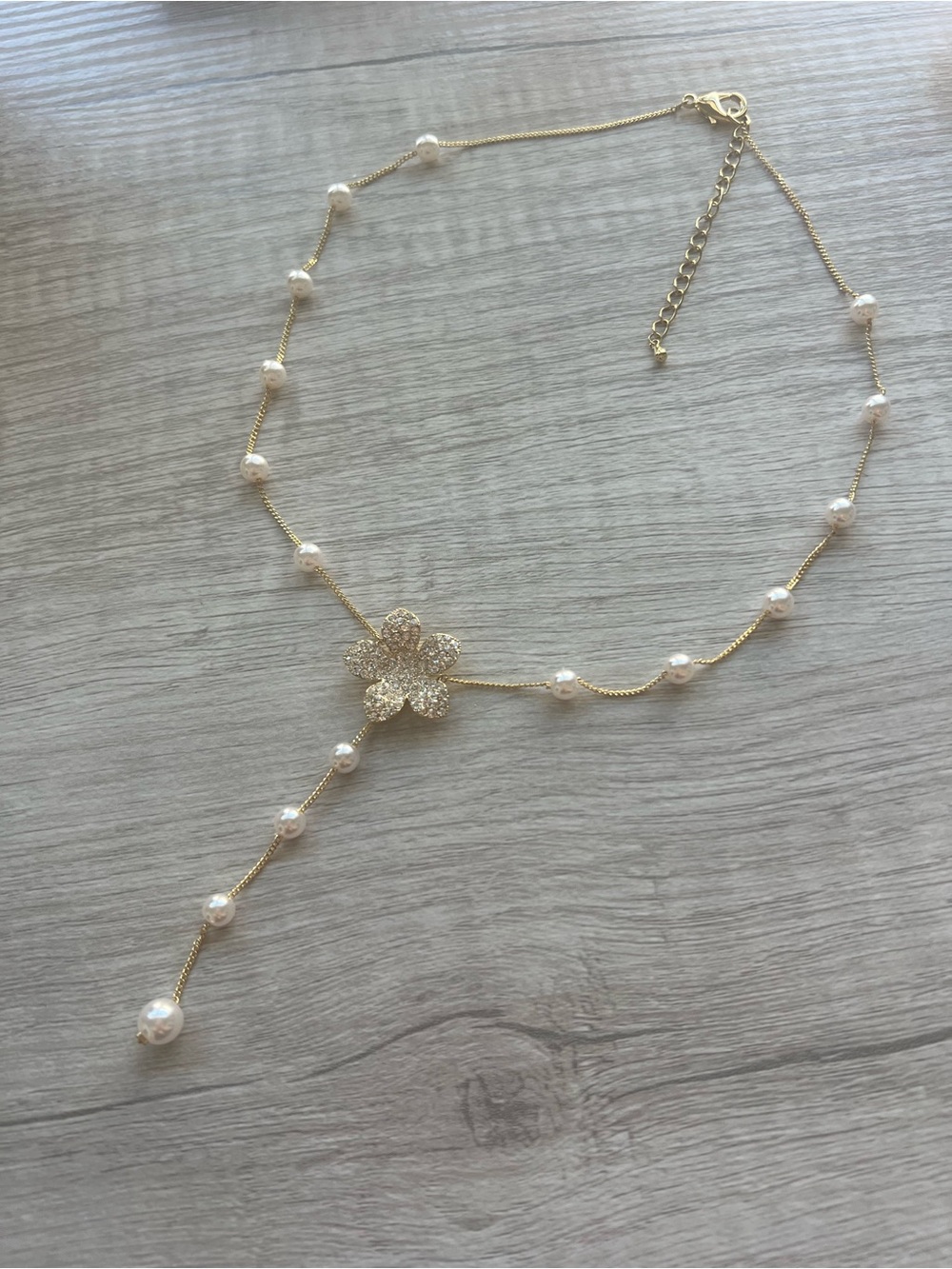 18k gold filled Dainty Gold-Tone Floral Pearl Y-Necklace | Delicate & Elegant